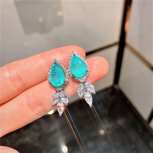 Fashion Pear Cut 15*25mm Paraiba Cubic Zirconia Trendy Necklace and <b>Earrings</b> <b>Set</b> Eco-friendly Copper Water Drop Jewelry <b>Sets</b> - Product Image 3