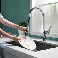 Robinet de cuisine monocommande moderne en céramique avec douchette extractible à ressort brossée pour hôtels, avec cache-trou