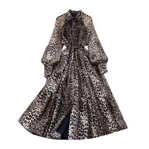 Vestido Midi Casual Estilo Americano de Otoño para Mujer, Vestido de Malla con Estampado de Leopardo, Corte Imperio, Negro y Blanco - Product Image 5