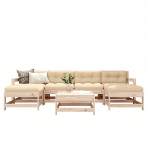 Ensemble de salon de jardin modulaire en pin massif 6 places, mobilier d'extérieur au design rustique - Product Image 1