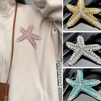 Applique brodée délicate en forme d'étoile de mer, avec des perles et des strass roses, pour manteau, t-shirt, vêtements, patchs décoratifs