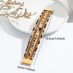 Leopard Print Color Series Multi-layer Electroplated PU <b>Leather</b> <b>Bracelet</b> Versatile Women's Jewelry Magnetic Clasp Wholesale - Product Image 3