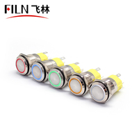 FLIN, 16mm, 19mm, interruptor de botón pulsador de peligro de Metal, verde, impermeable, azul, fuente de luz LED, símbolo eléctrico momentáneo