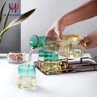 Ensemble pichet à eau en verre transparent de 1100 ml/37 oz, moderne, écologique, de qualité supérieure, pour la maison et la cuisine, avec 4 tasses, fait main, pour jus glacé et thé, en stock