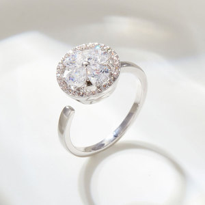 Flower Open <b>Ring</b> Adjustable Index Finger <b>Ring</b> Micro Pave Pink <b>Crystal</b> Jewelry Gift - Product Image 4