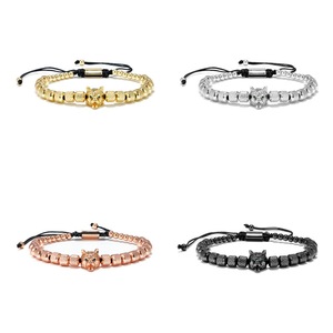 Pulsera <span class=keywords><strong>de</strong></span> Lujo con Cuentas <span class=keywords><strong>de</strong></span> Cabeza <span class=keywords><strong>de</strong></span> Lobo y Corona <span class=keywords><strong>de</strong></span> Rey, Chapada en <span class=keywords><strong>Oro</strong></span> <span class=keywords><strong>de</strong></span> 18K, Acero Inoxidable, Micro Pavé <span class=keywords><strong>de</strong></span> Circonitas Cúbicas, Estilo Macramé, Unisex, Moderna - Product Image 5