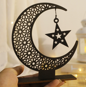 DAMAI Wholesale Eid Mubarak Decor Muslim Decorative <b>Star</b> Moon <b>Lights</b> Ornaments Hollow Wooden Crafts for Bedroom Wall Decor - Product Image 4