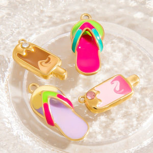 จี้ไอศกรีมและรองเท้าแตะสแตนเลสสำหรับทำสร้อยคอ อุปกรณ์ทำเครื่องประดับ DIY รูปทรงผสมผสาน ชุบเคลือบผิว - Product Image 1