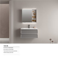 Meilleures ventes Meuble-lavabo de salle de bain avec armoire à miroir Lumière à capteur LED 800-1000mm, contreplaqué multicouche étanche (mural)