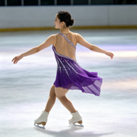 Robe de patinage artistique violette à une épaule, dos ouvert, ornée de strass, pour filles et adultes