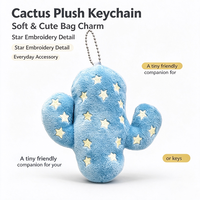 Porte-clés en peluche doux en forme de cactus vert avec broderie étoiles - Cadeau idéal pour pendentif de sac
