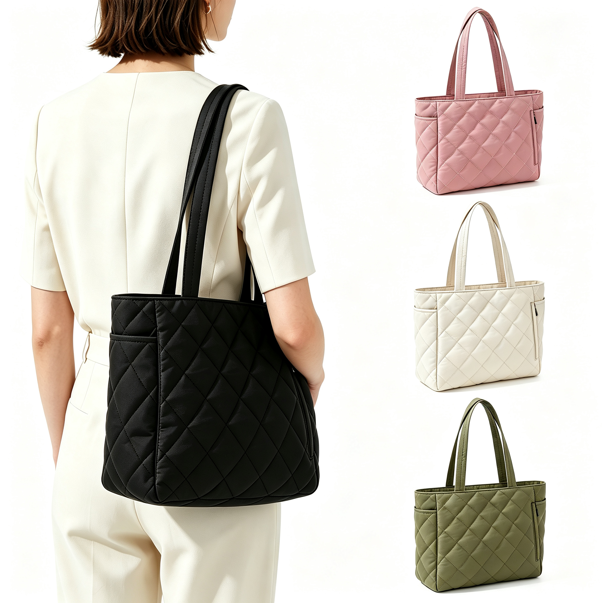 Classic Quilted Diamond Grid Tote