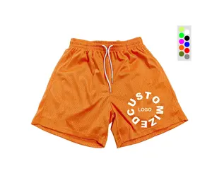 Pantaloncini sportivi con coulisse estivi personalizzati da uomo in rete ad asciugatura rapida con Logo ricamato con tasche a tinta unita per uso palestra