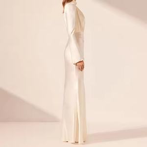 Robe de Soirée Élégante et Modeste en Satin, Col en V Profond, Manches Longues, Taille Cintrée, Coupe Droite – Vente en Gros de Vêtements - Product Image 3