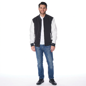 Custom Embroidery Front 100% Cotton Winter Casual Varsity <b>Baseball</b> <b>Jacket</b> <b>Men</b> Lightweight Eco-Friendly Breathable Stand Collar - Product Image 1