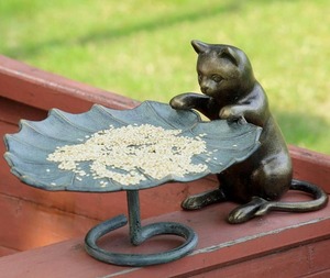 Bandeja de alimentación de bronce hecha a mano para gatos y pájaros, escultura de jardín de granja, estatuilla de gato antiguo, estatua de jardín decorativa - Product Image 2