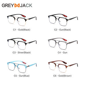 Montures de lunettes rectangulaires grises Jack à double pont, monture complète, protection anti-lumière bleue, unisexe, verres plats 8329 - Product Image 1