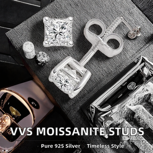 Pendientes de tuerca de moissanita con corte princesa, color D, VVS, auténticos, clásicos, de seis garras, chapados en oro, populares al por mayor, certificados por GRA, para mujer, Tishya - Product Image 2