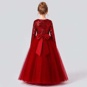 Robe de princesse en tulle doux brodée de velours rouge et de paillettes pour filles, robe de soirée pour enfants - Product Image 2