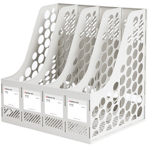 Qixin File Rack 4 Column <b>Blue</b> Plastic Office Organizer Standing Type File <b>Storage</b> <b>Box</b> Desktop Organizer - Product Image 2