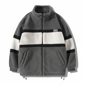 Chaqueta Sherpa para hombre con cremallera bordada personalizada de alta calidad, chaqueta de moda con bordado de Color sólido personalizado de lana - Product Image 1