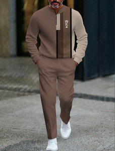 Nouvel Ensemble <span class=keywords><strong>Pantalon</strong></span> Décontracté pour <span class=keywords><strong>Homme</strong></span> à Manches Longues, Demi-Ouverture à Patte de Boutonnage, Pull Imprimé à Fermeture Éclair - Product Image 6