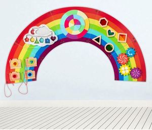 Toddlers Boys Girls Activities Games CPC Busy Board Wall Toy <b>Wooden</b> <b>Rainbow</b> Sensory Board <b>Rainbow</b> Sensory Wall Panel - Product Image 6