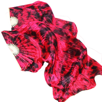 Éventails pliants en bambou teints à la main, couleur rouge-jaune flamboyante, avec long voile, pour accessoires de spectacle de danse orientale