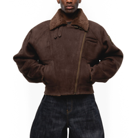 Veste d'hiver pour homme, fermeture éclair asymétrique sur le devant, doublure en peau de mouton chaude, col en polaire épais, vêtements d'extérieur pour temps froid, veste de pilote