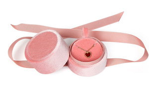 Custom Logo Luxury Pink Engagement Round Velvet Wedding Jewelry Ring <b>Box</b> with Ribbon Velvet Jewelry Package <b>Box</b> - Product Image 2