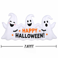 Bannière gonflable d'Halloween de 2,7 m avec 3 fantômes et lumière LED – Joyeux Halloween – Décoration gonflable pour jardin extérieur et fête