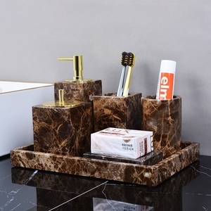 Free Combination Nature Marble Dark Emperador Brown Stone Empty Bathroom Toiletries Set Bathroom <b>Amenities</b> Kit - Product Image 2