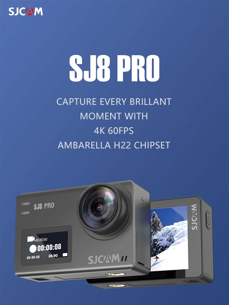 SJ8 PRO Action Camera 4K/60FPS WiFi Sports Cam 2.3 Inch Touch Screen Wide Angle EIS 8X Digital Zoom Waterproof Camera