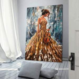 Pittura a olio fatta a mano personalizzabile pittura femminile del corpo arte tela decorazione murale ragazza pittura violino - Product Image 3