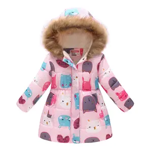 Topgear 2021 Fashionable Kids Coats Floral Padded Ski Jacket Girls&#39; Customization Boutique Fur in Winter Cotton Lining Woven