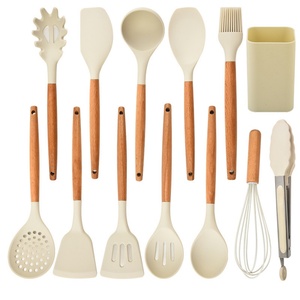 15-Piece <b>Silicone</b> Kitchen Utensils Set Spoon Brush Beech Wood Handle Kitchen <b>Tools</b> Cooking Utensil for Cooking - Product Image 1