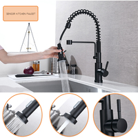 Robinet de cuisine populaire en acier inoxydable 304 noir avec douchette extractible à capteur sans contact et poignée unique, fabriqué en Chine