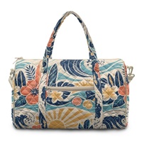 Sac de voyage matelassé promotionnel à imprimé tropical hawaïen avec fermeture éclair, poignées et bandoulière