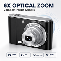 Appareil photo numérique 8K 50MP avec double objectif (13MP avant, 13MP arrière), zoom optique 6x, stabilisation électronique de l'image (EIS), WiFi, écran tactile et flash LED pour le vlogging