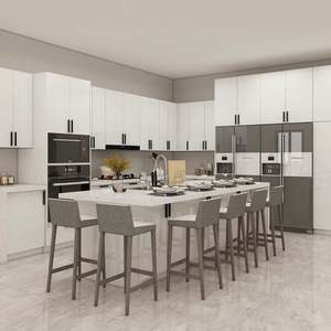 Gabinetes de Cocina Modernos en Forma de L, Puerta de Gabinete de Laca Blanca con Protector Contra Salpicaduras de Granito para Apartamento - Product Image 1