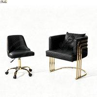 Ensemble de mobilier moderne pour salon de manucure, cadre en acier inoxydable doré, fauteuil client et tabouret de manucuriste réglable en hauteur sur roulettes