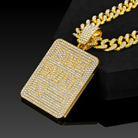 Collier pendentif alphabet plaqué or 14 carats pour homme, serti de diamants, avec lettre personnalisée, style dog tag et breloques chaîne cubaine