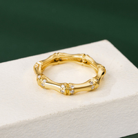 Bague en bambou plaqué cuivre 18 carats, bague en or scintillante avec zircon, bijoux pour femmes, vente en gros