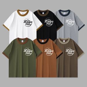 Camiseta Básica de Manga Corta para Hombre, 100% Algodón Grueso, Corte Regular, Diseño de Bloques de Color en Contraste, Transpirable, Anti-Pilling - Product Image 4