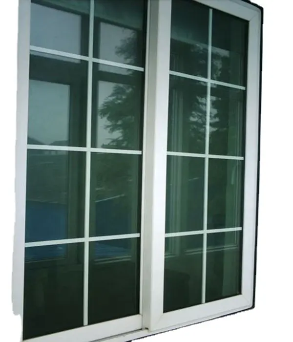 Economic UPVC black walnut color double glass grills design two panels sliding window