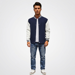 Navy <b>white</b> varsity <b>jacket</b> Letter B embroidered <b>jacket</b> Preppy style autumn wear Regular fit <b>men</b> <b>jacket</b> - Product Image 1