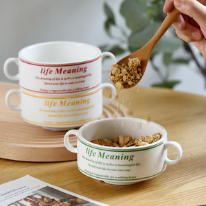 Bol à soupe en céramique alphabet, Simple, rétro alphabet en céramique, pour dessert domestique, bol binaural <span class=keywords><strong>de</strong></span> ménage, vente directe, d'usine - Product Image 2