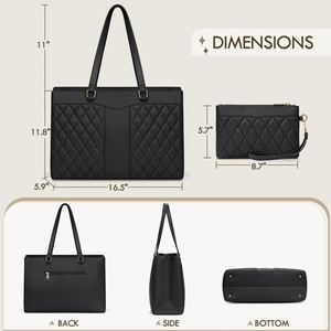 Bolso de Mano para Portátil de Cuero PU Impermeable de Primera Calidad con Diseño Acolchado en Forma de Diamante y Organización de Múltiples Compartimentos para Profesionales con Estilo - Product Image 4