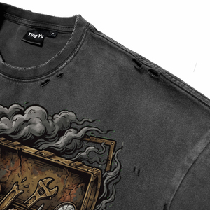 Camisetas de Hombre con Estampado Vintage Estilo Punk, Lavado Ácido, Transpirables, de Algodón de Alta Calidad, Estilo Urbano, para Venta al Por Mayor - Product Image 5