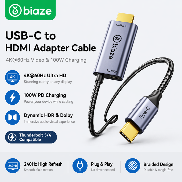 Biaze 100W PD USB-C to for Adapter 4K 60Hz Type-C Converter Fast Charging for MacBook Pro Laptop Mobile Phone